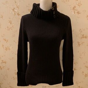 DKNY Black Buttoned Cowl Neck Sweater PL